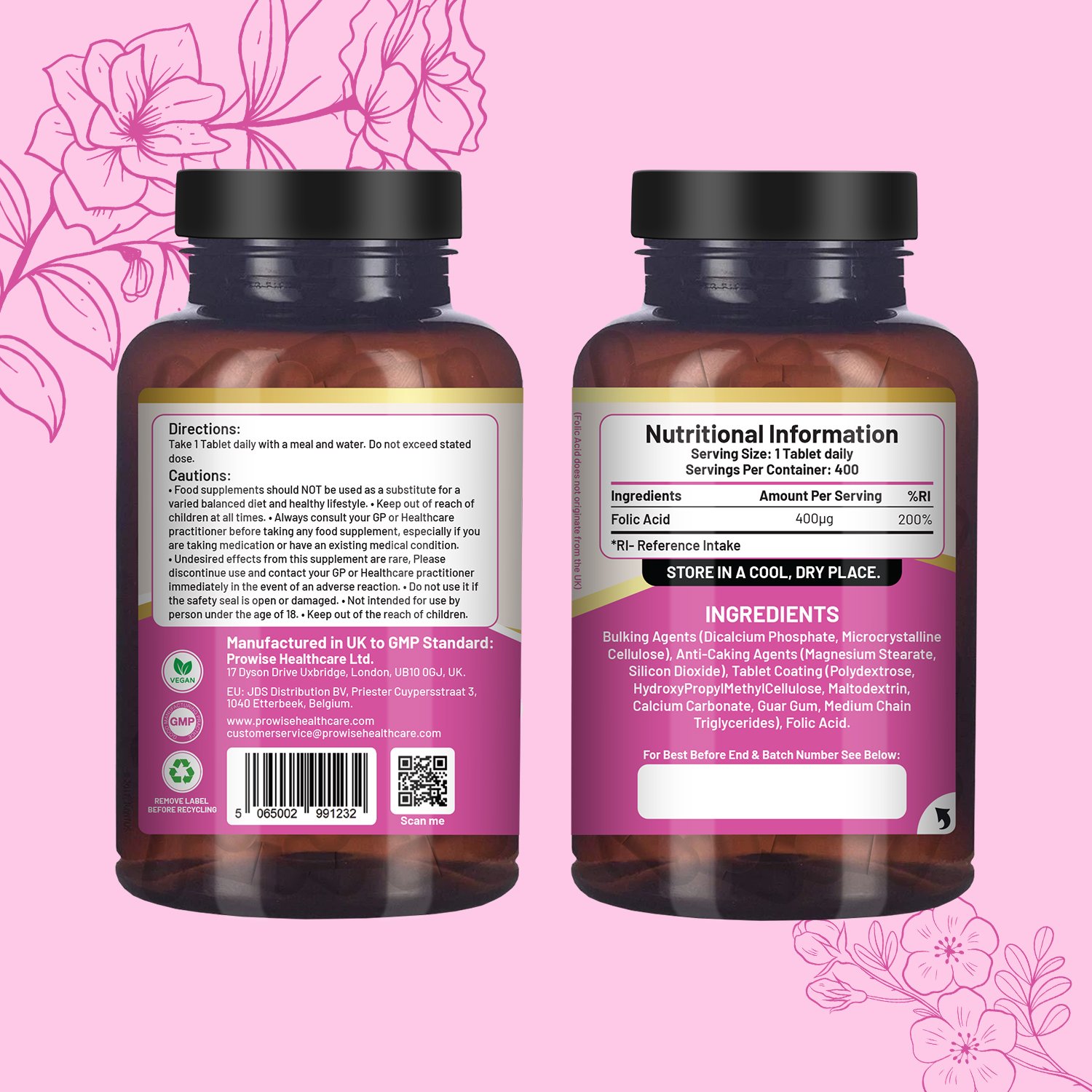 Folic Acid Tablets 400 mcg - 400 Vegan Vitamin B9 Tablets - Image 2