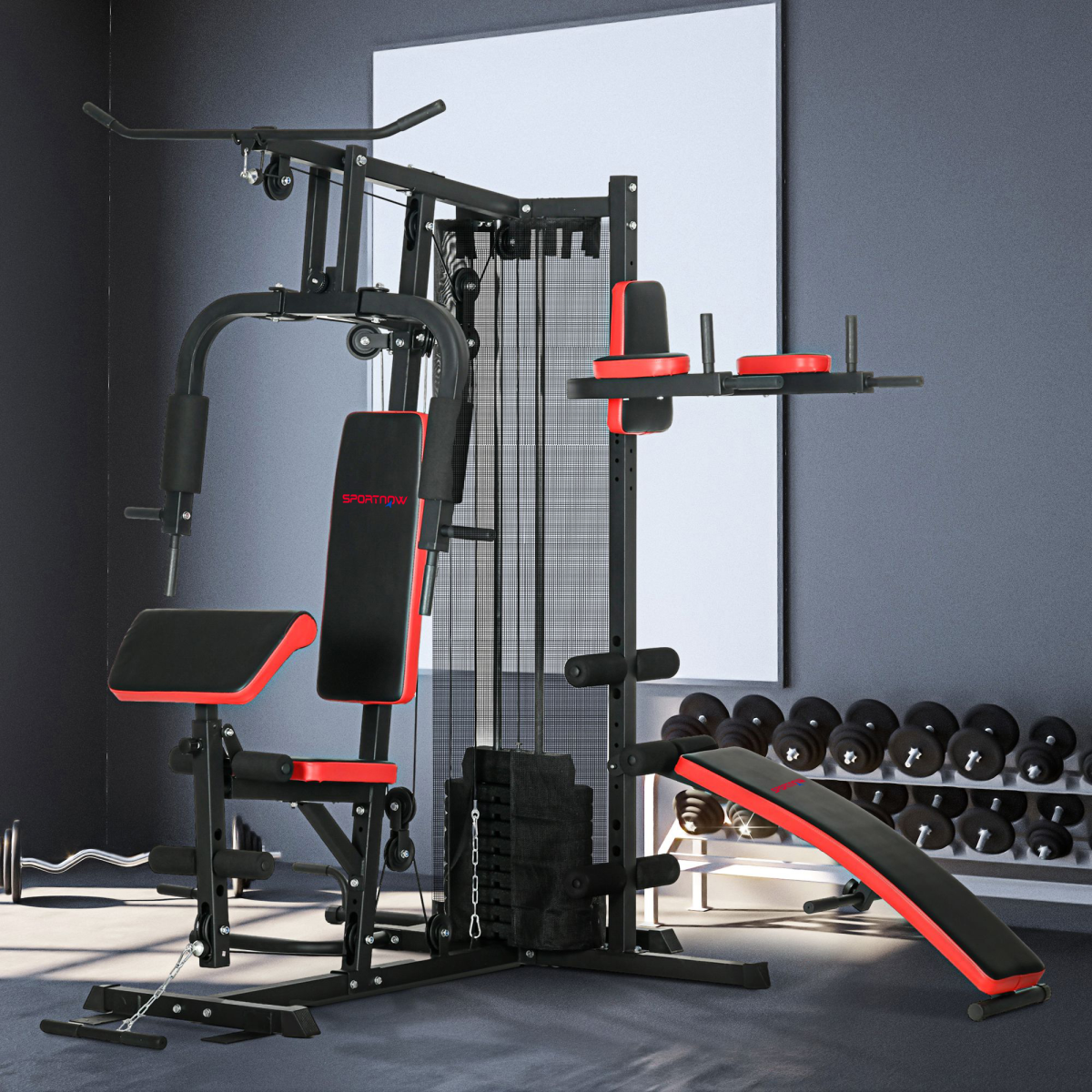 Multi Gym Workout Station with Sit Up Bench, Push Up Stand, Dip Station - Image 2