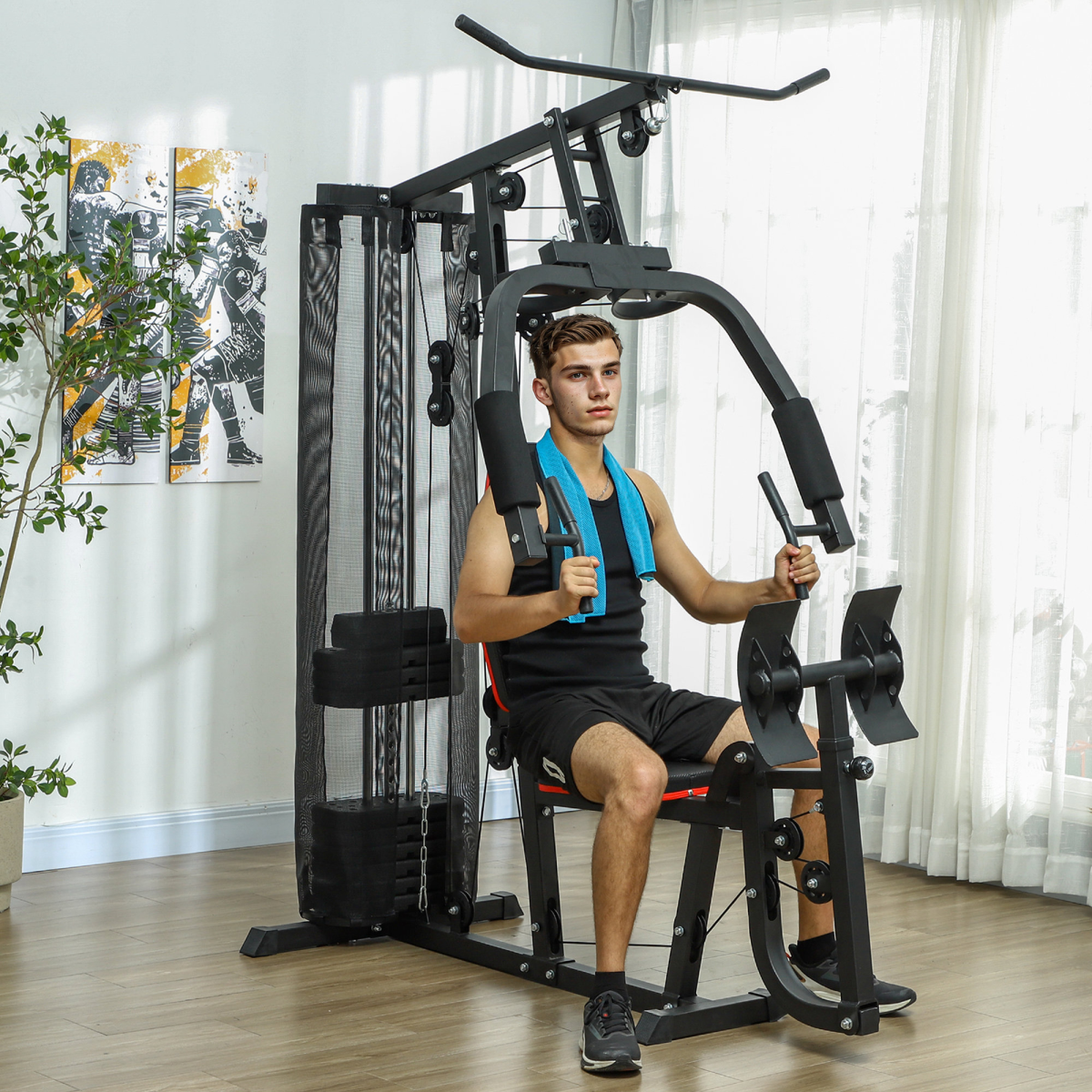SPORTNOW Home Gym Machine Compact Multi Gym with 45kg Weight Stack - Image 2