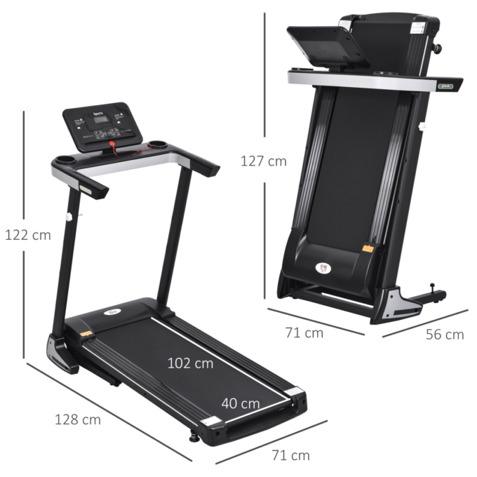 500W Motorised Treadmill 1-12km/h Folding Frame Wheels Preset Programs HOMCOM