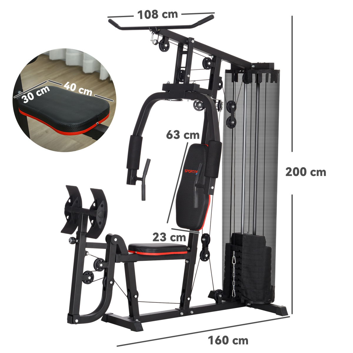 SPORTNOW Home Gym Machine Compact Multi Gym with 45kg Weight Stack - Image 3