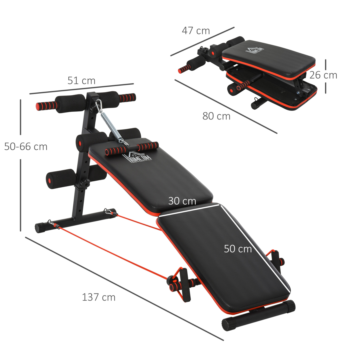 Foldable Sit Up Bench Core Workout for Home Gym Black HOMCOM - Image 3