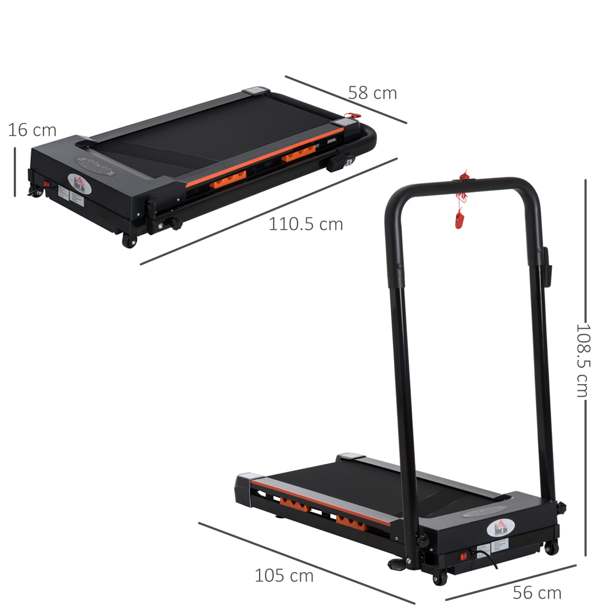 1-6 km/h Folding Motorized Treadmill Walking w/ Remote Stopper Fitness HOMCOM - Image 3