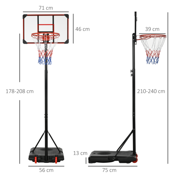 SPORTNOW Kids Adjustable Basketball Hoop and Stand w/ Wheels, 1.8-2m