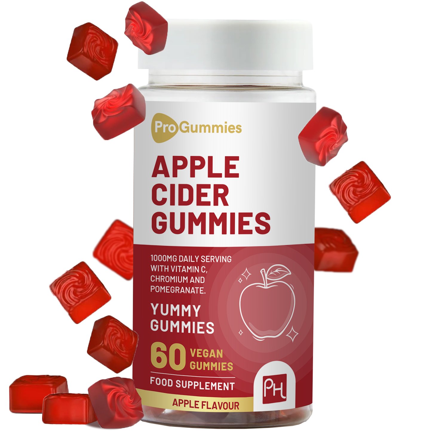 Vegan Apple Cider Vinegar Gummies | Apple Flavour | High Strength 1000mg with Vitamin C, Chromium and Pomegranate