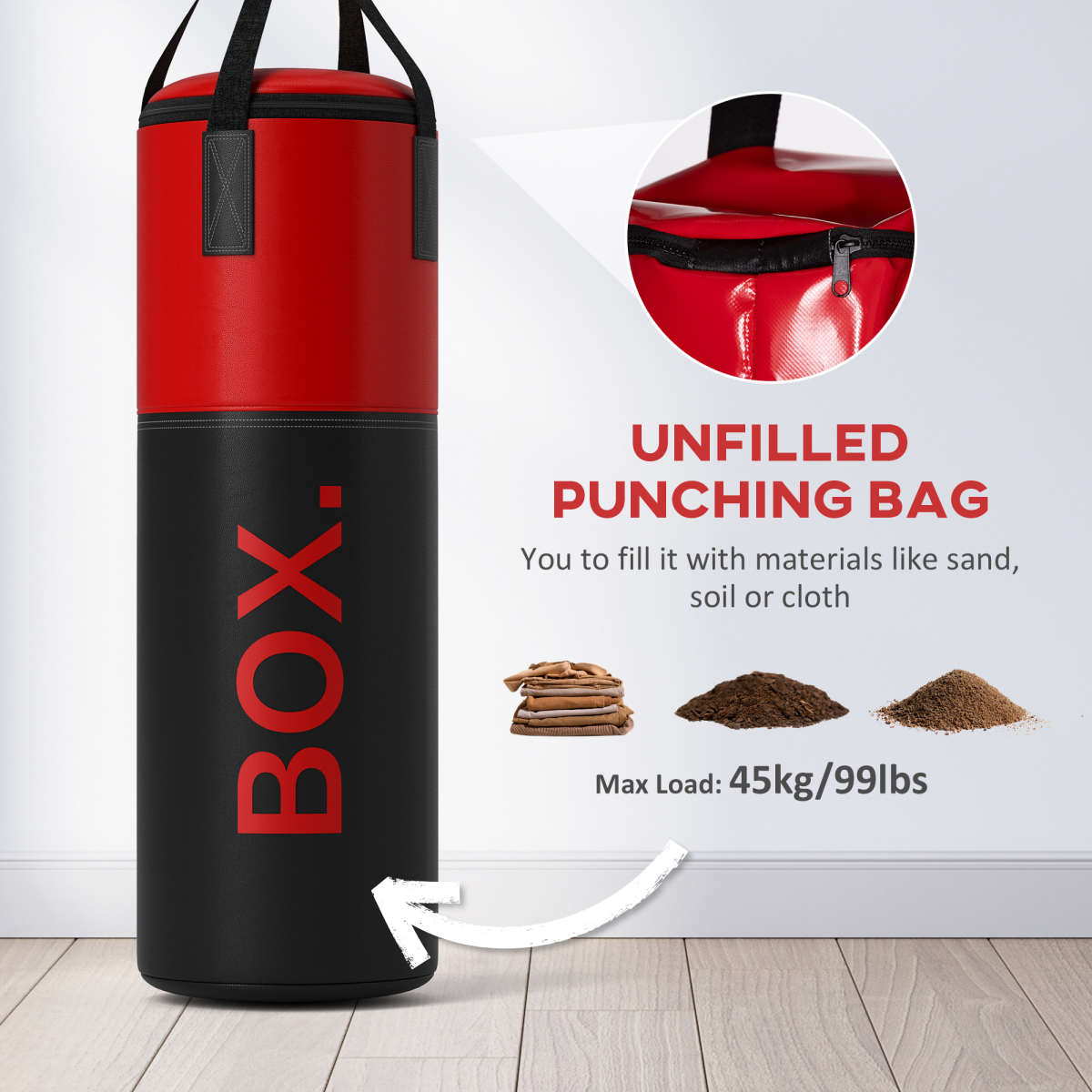 SPORTNOW Unfilled Punch Bag with Boxing Gloves and Wall Mounted Bracket - Image 4