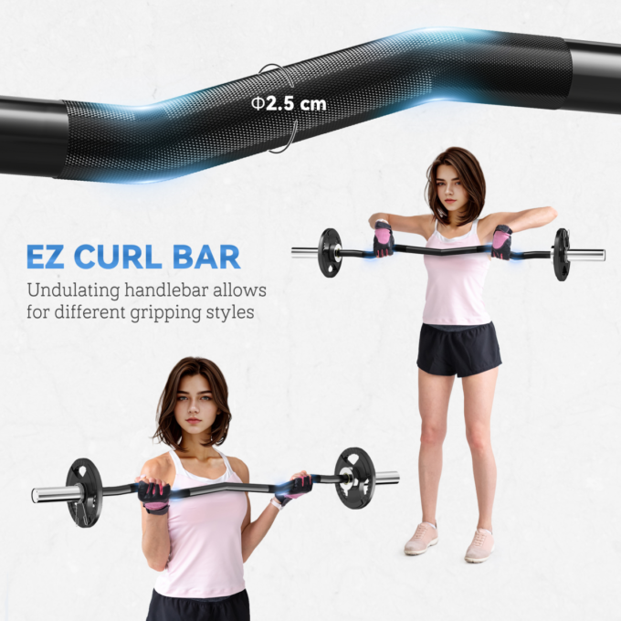 120cm EZ Curl Bar with Spring Clips, Barbell Bar for 5cm Weight Plates, 8kg