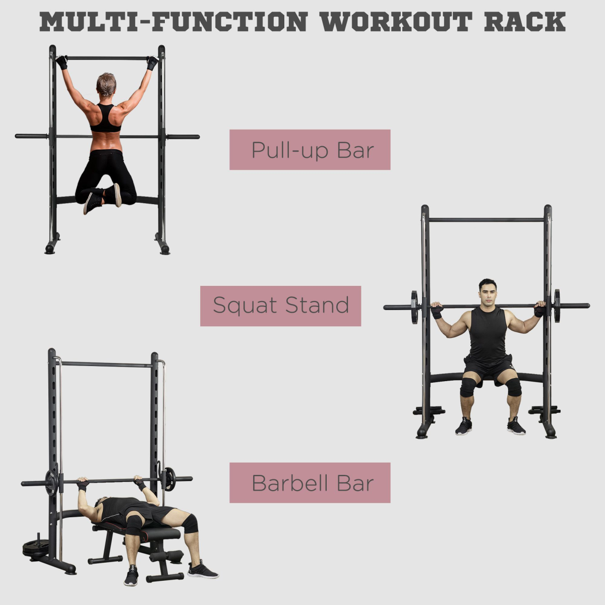 HOMCOM Adjustable Squat Rack with Pull Up Bar and Barbell Bar for Home Gym - Image 4