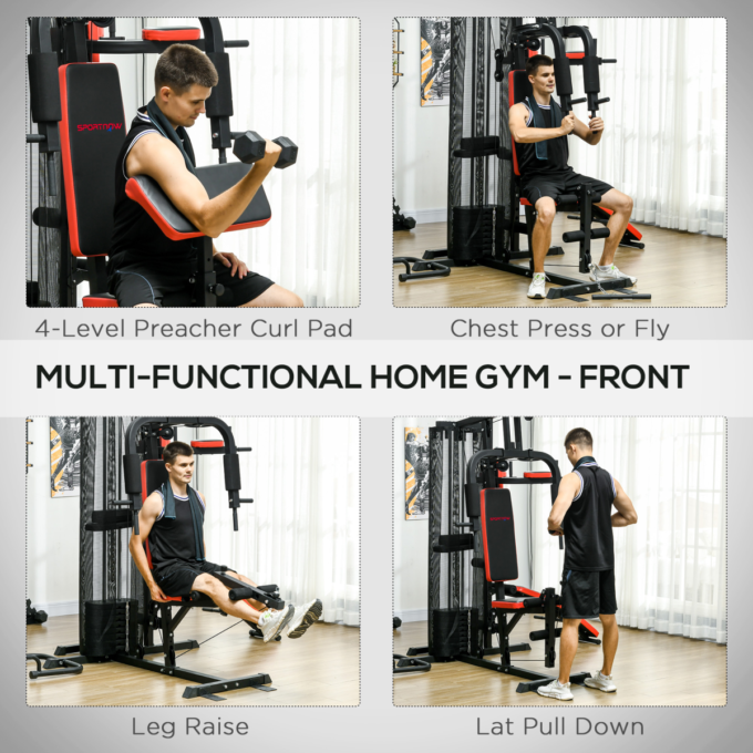 Multi Gym Workout Station with Sit Up Bench, Push Up Stand, Dip Station