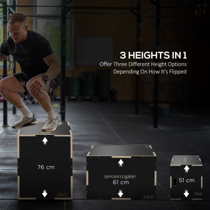 SPORTNOW 51/61/76cm Plyometric Jump Box, Wooden Plyo Box for Home Gym