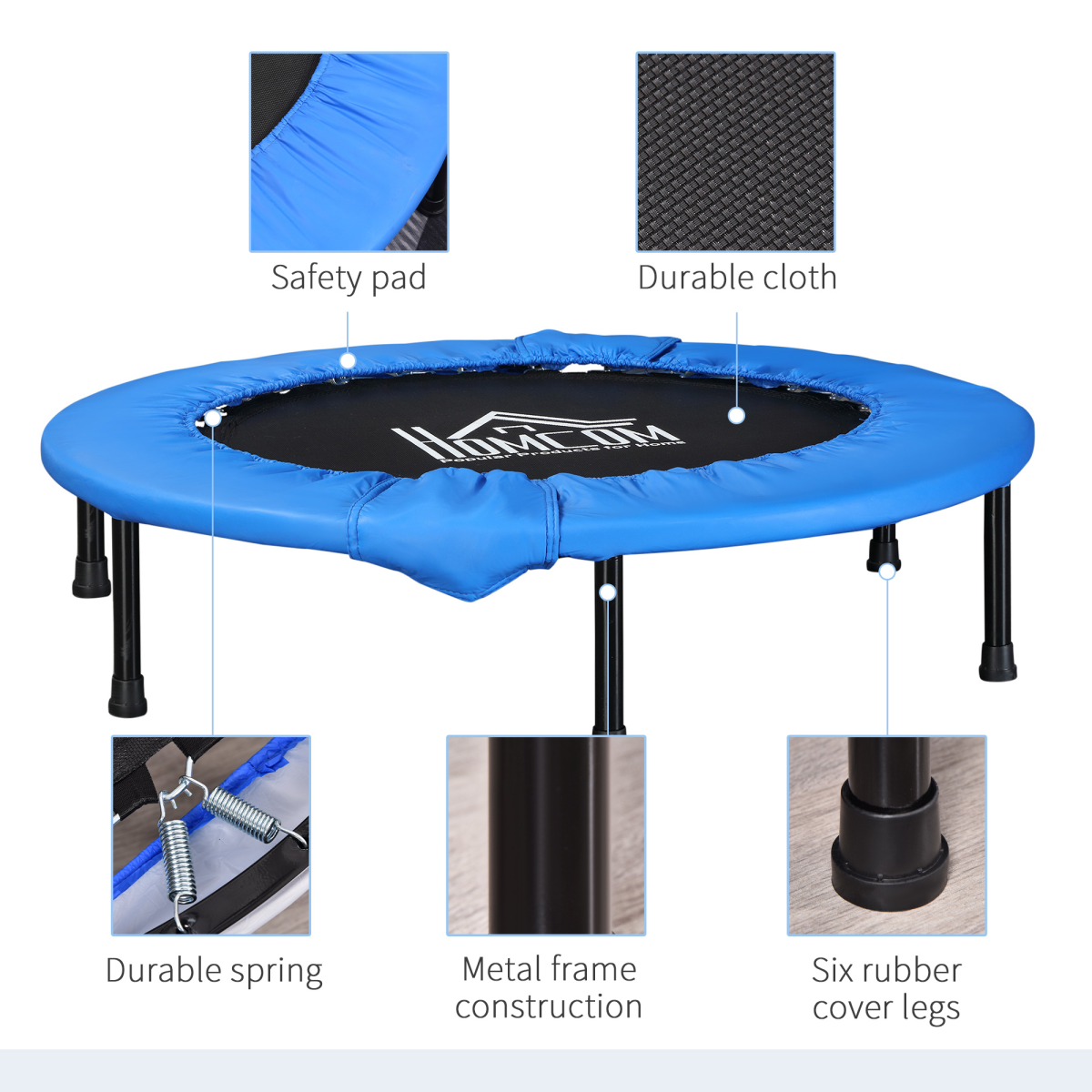 96 cm Foldable Mini Fitness Trampoline Exercise Rebounder Jumper, Blue HOMCOM - Image 4