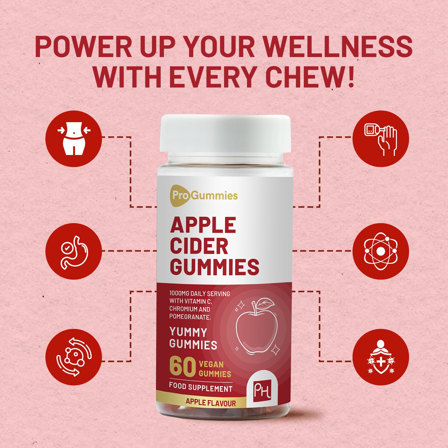 Vegan Apple Cider Vinegar Gummies | Apple Flavour | High Strength 1000mg with Vitamin C, Chromium and Pomegranate - Image 5