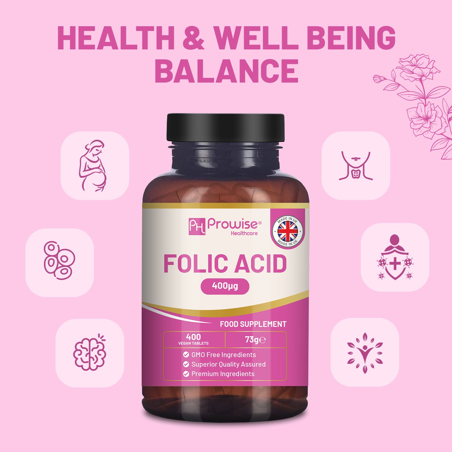 Folic Acid Tablets 400 mcg - 400 Vegan Vitamin B9 Tablets - Image 3