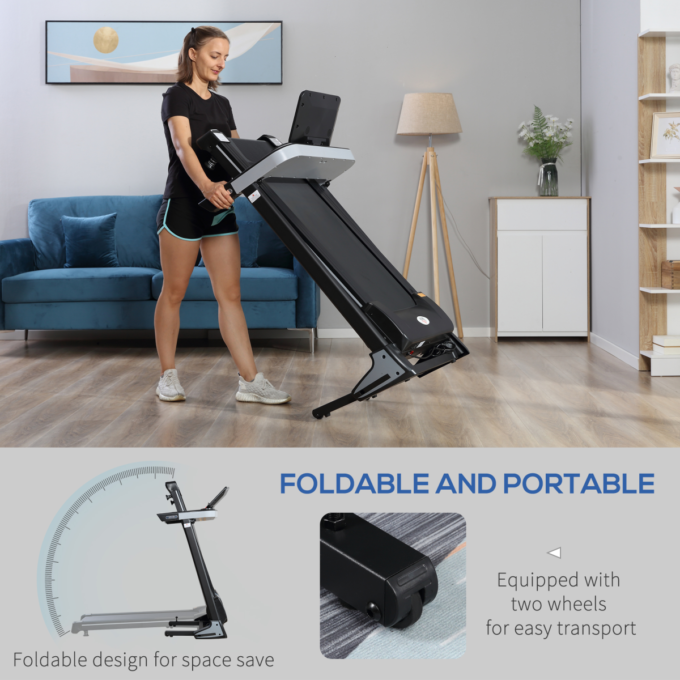 500W Motorised Treadmill 1-12km/h Folding Frame Wheels Preset Programs HOMCOM