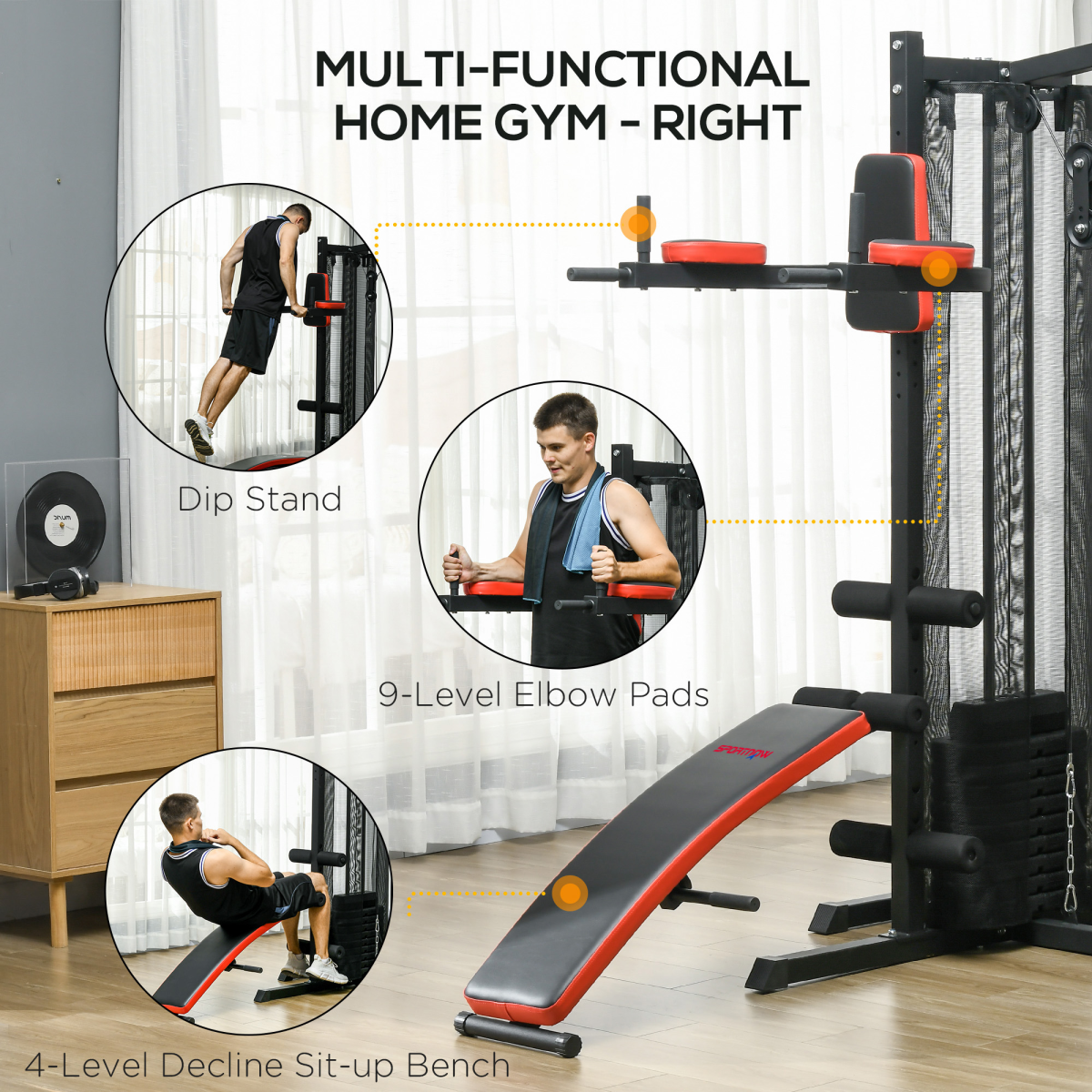 Multi Gym Workout Station with Sit Up Bench, Push Up Stand, Dip Station - Image 5