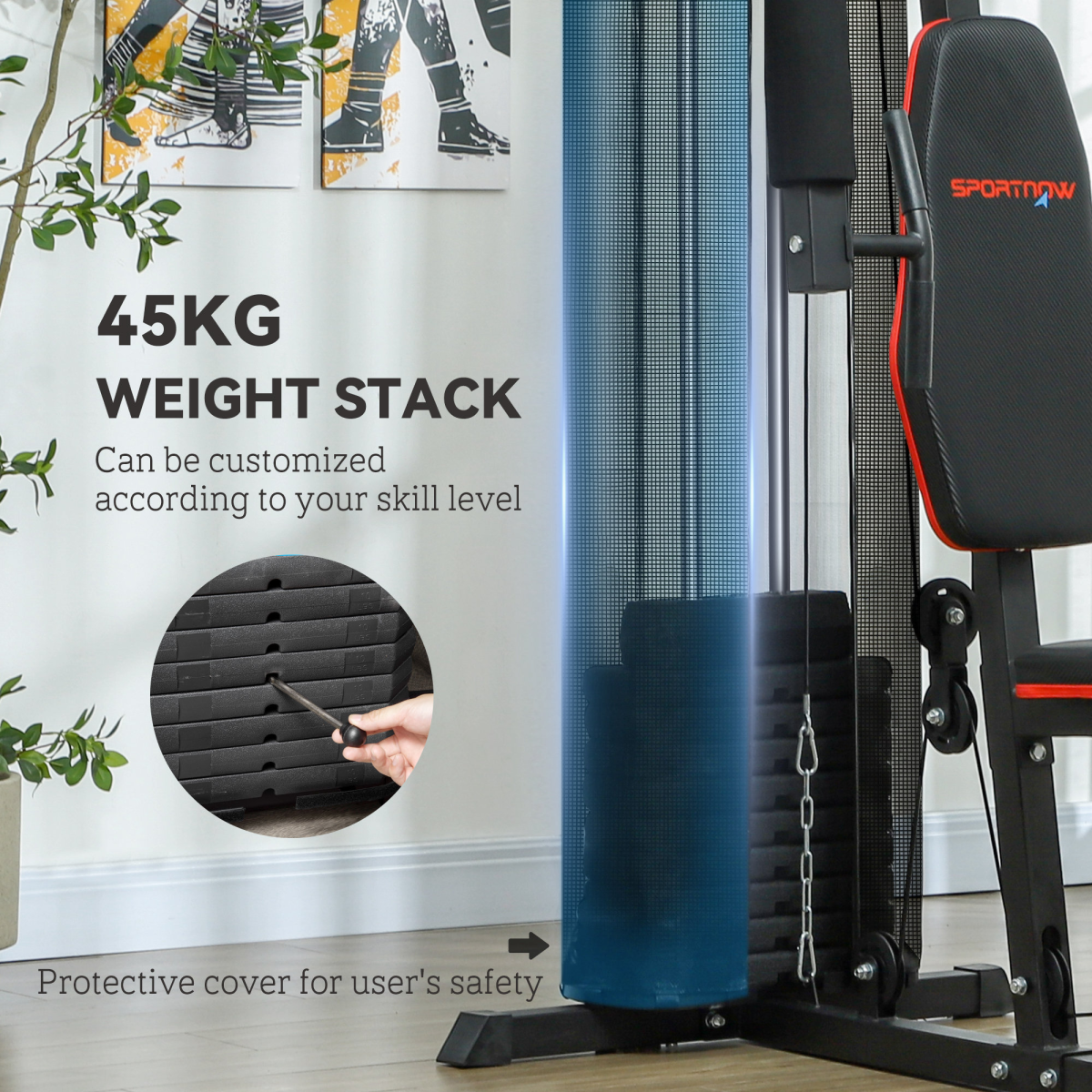 SPORTNOW Home Gym Machine Compact Multi Gym with 45kg Weight Stack - Image 5