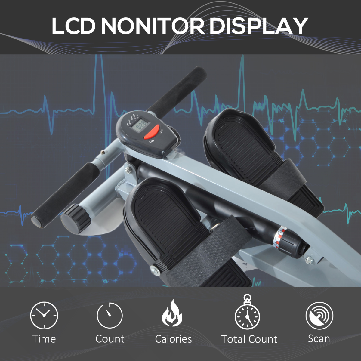 12 Level Fitness Rowing Machine Cardio Fitness Workout and Gym Training HOMCOM - Image 5