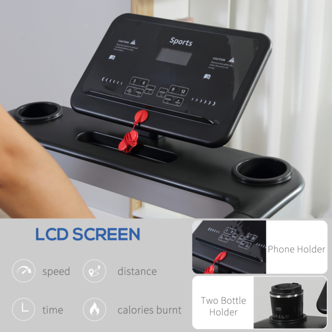 500W Motorised Treadmill 1-12km/h Folding Frame Wheels Preset Programs HOMCOM