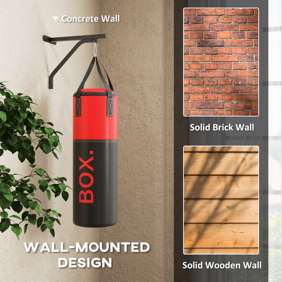 SPORTNOW Unfilled Punch Bag with Boxing Gloves and Wall Mounted Bracket - Image 6