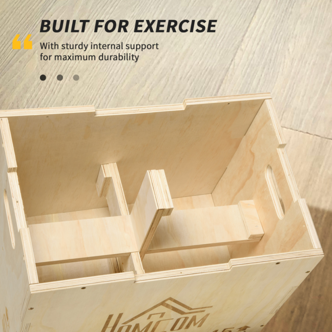 HOMCOM 3-in-1 Wooden Plyo Box for Home Gym, Workout Training, Natural