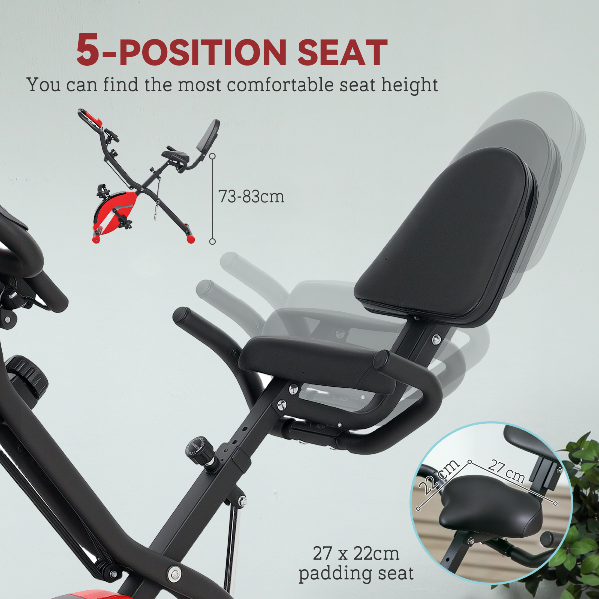 SPORTNOW Folding Exercise Bike with Arm Bands and Hand Pulse Sensor - Image 6