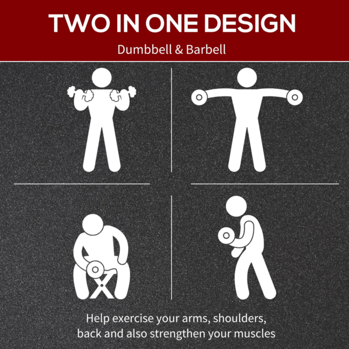 HOMCOM 20kg Adjustable 2 IN 1 Barbell Dumbbells Weight Set for Body Fitness