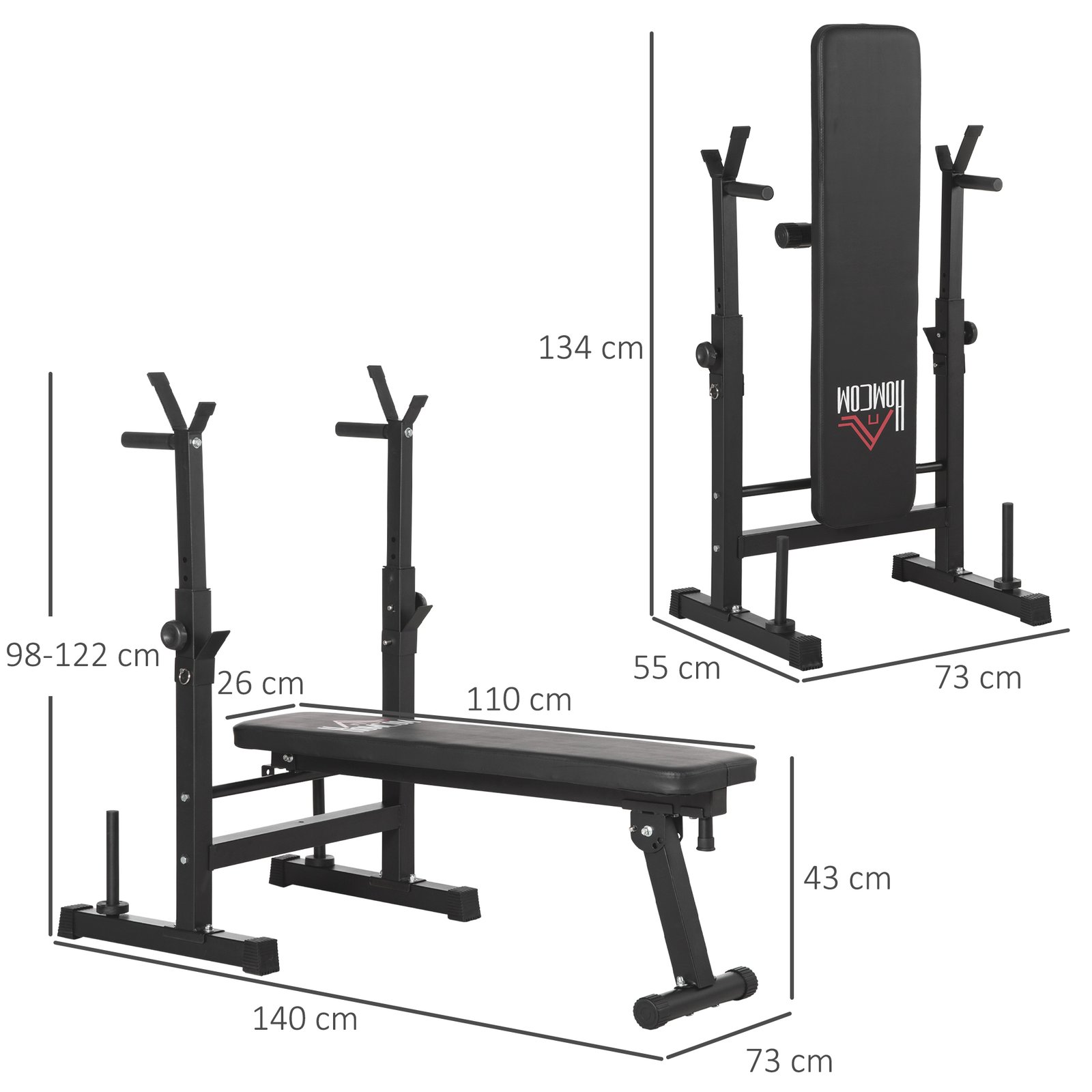HOMCOM Adjustable Weight Bench with Barbell Rack and Dip Station, Black