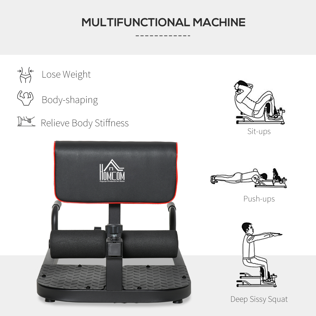 3 IN 1 Squat Machine Sit Up Push Up Gym Leg Exercise Adjustable HOMCOM - Image 8