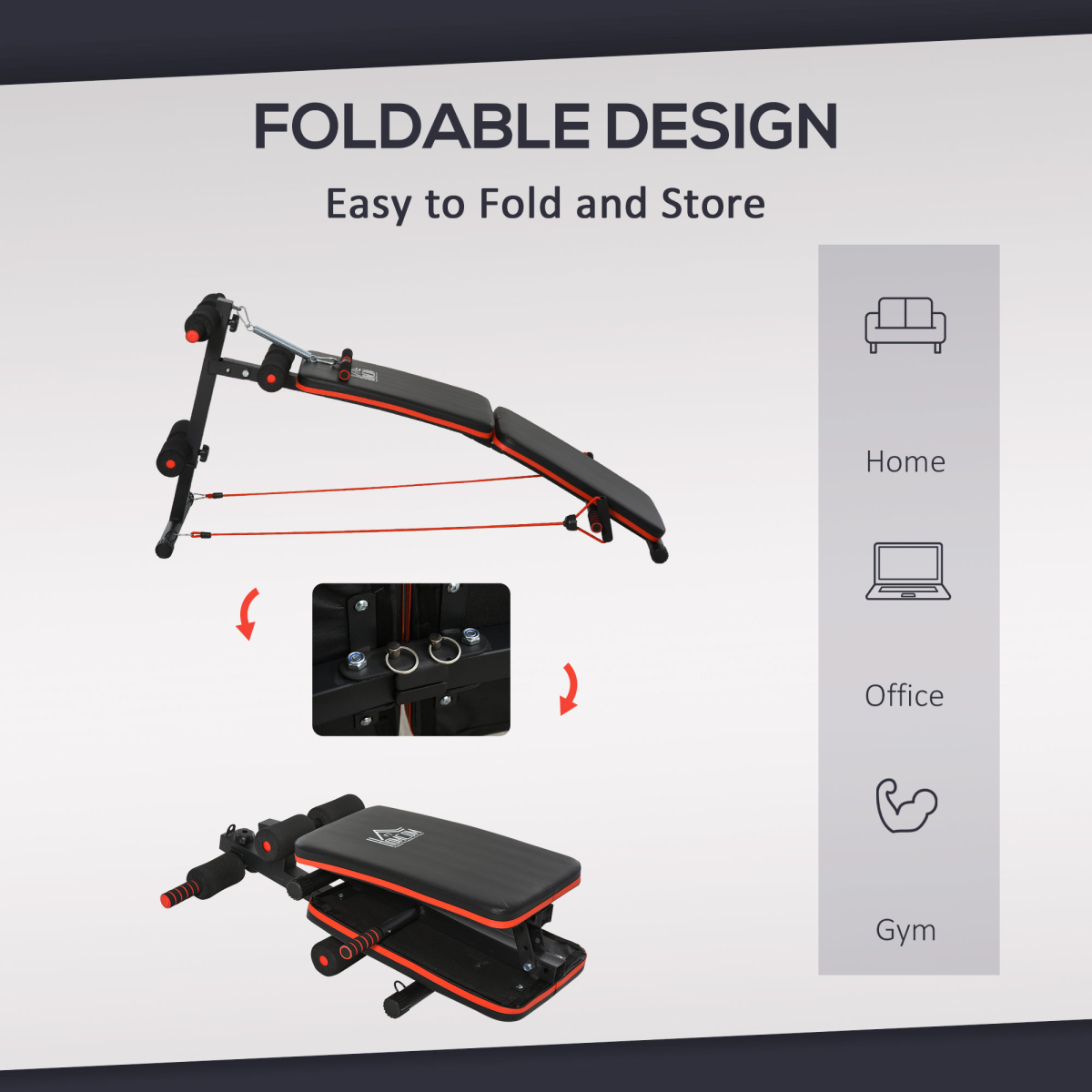 Foldable Sit Up Bench Core Workout for Home Gym Black HOMCOM - Image 8