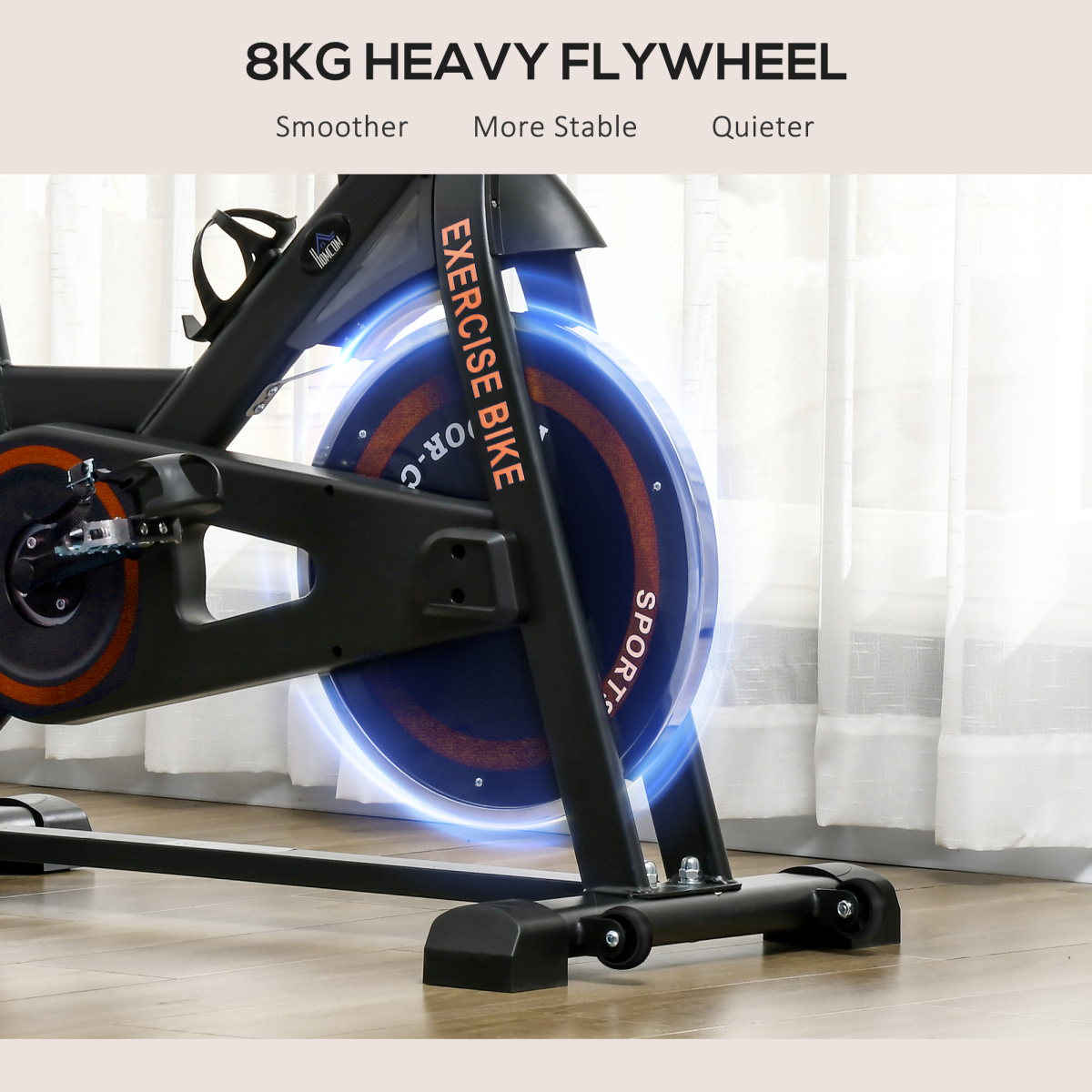 HOMCOM 8kg Flywheel Exercise Bike with Adjustable Height, Resistance, Black - Image 8