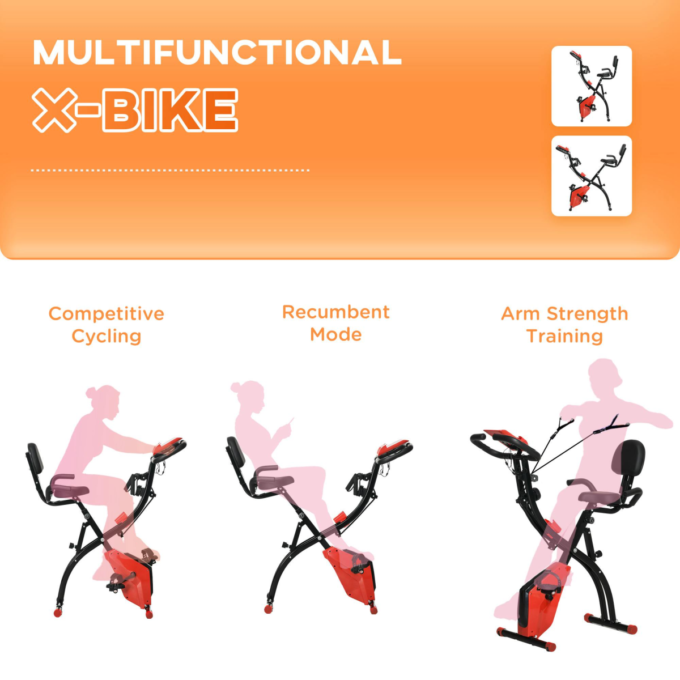2-In-1 Upright Exercise Bike 8-Level Adjustable with Pulse Sensor Red
