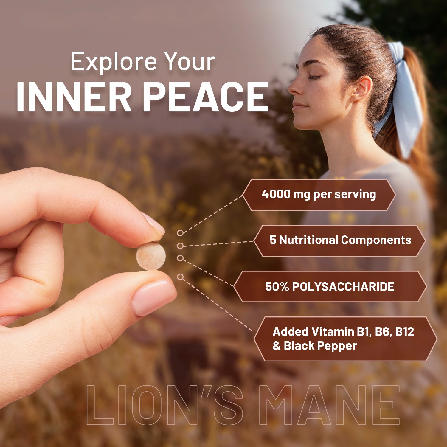 Lions Mane Mushroom Supplement 4000mg with Vitamin B1, B6, B12 & Black Pepper - Image 4