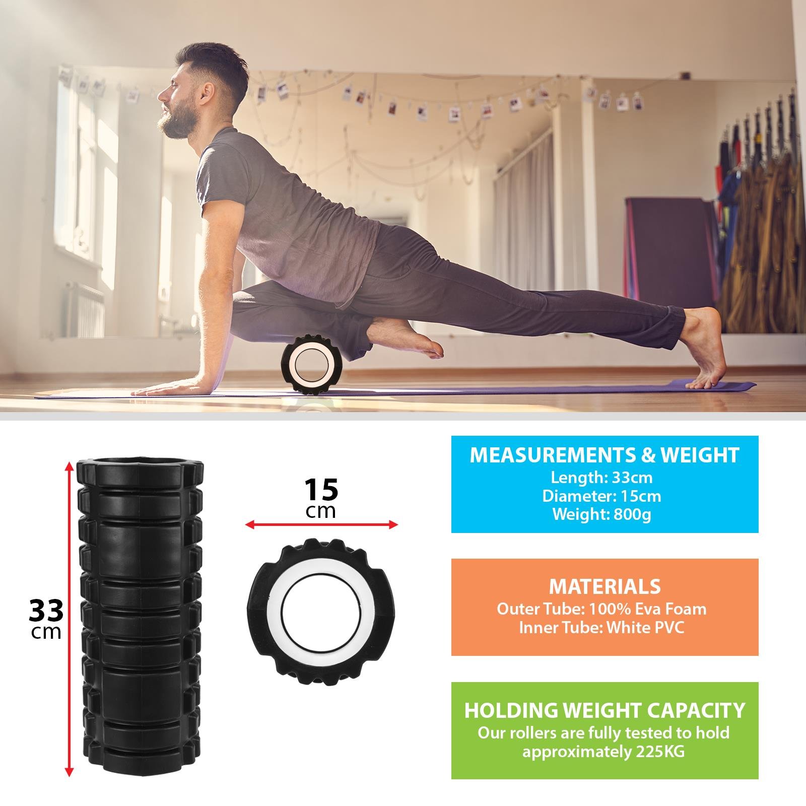 Yoga Foam Roller Black AS-04045 - Image 3