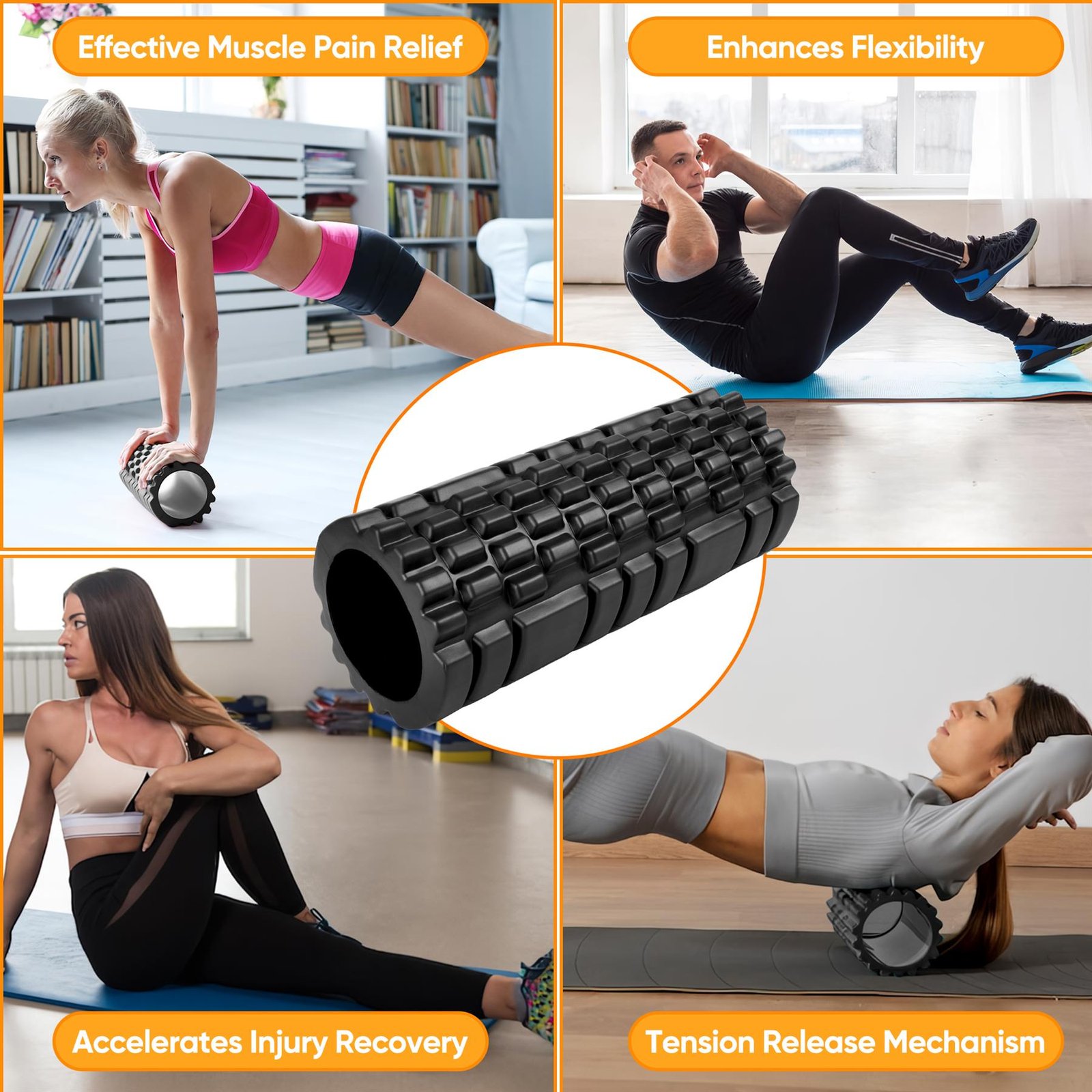 Yoga Foam Roller Black AS-04045 - Image 8