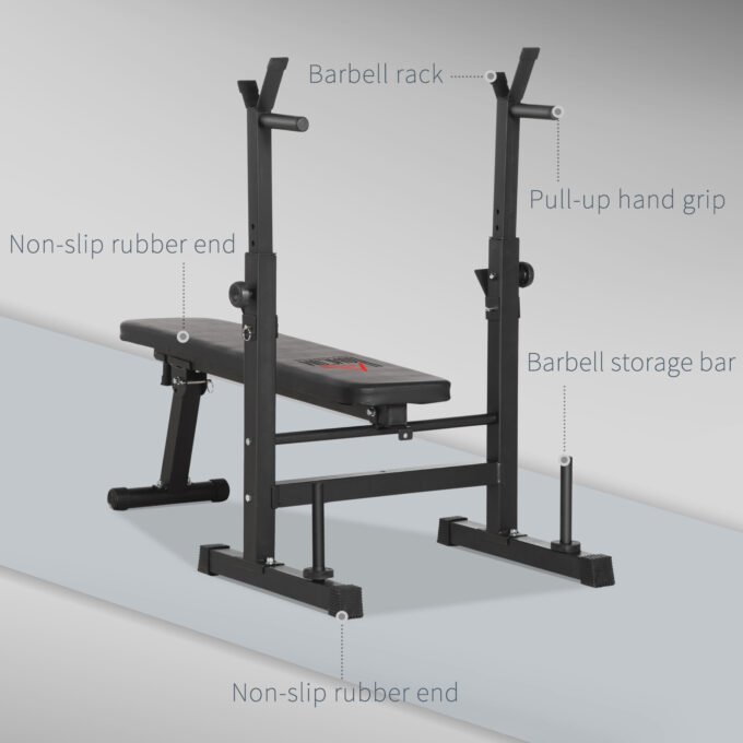 HOMCOM Adjustable Weight Bench with Barbell Rack and Dip Station, Black