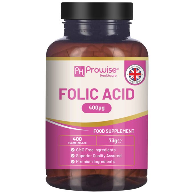 Folic Acid Tablets 400 mcg - 400 Vegan Vitamin B9 Tablets