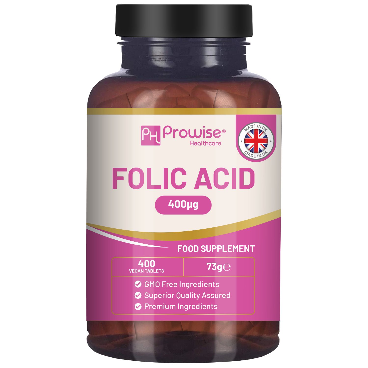Folic Acid Tablets 400 mcg - 400 Vegan Vitamin B9 Tablets
