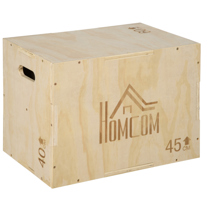 HOMCOM 3-in-1 Wooden Plyo Box for Home Gym, Workout Training, Natural