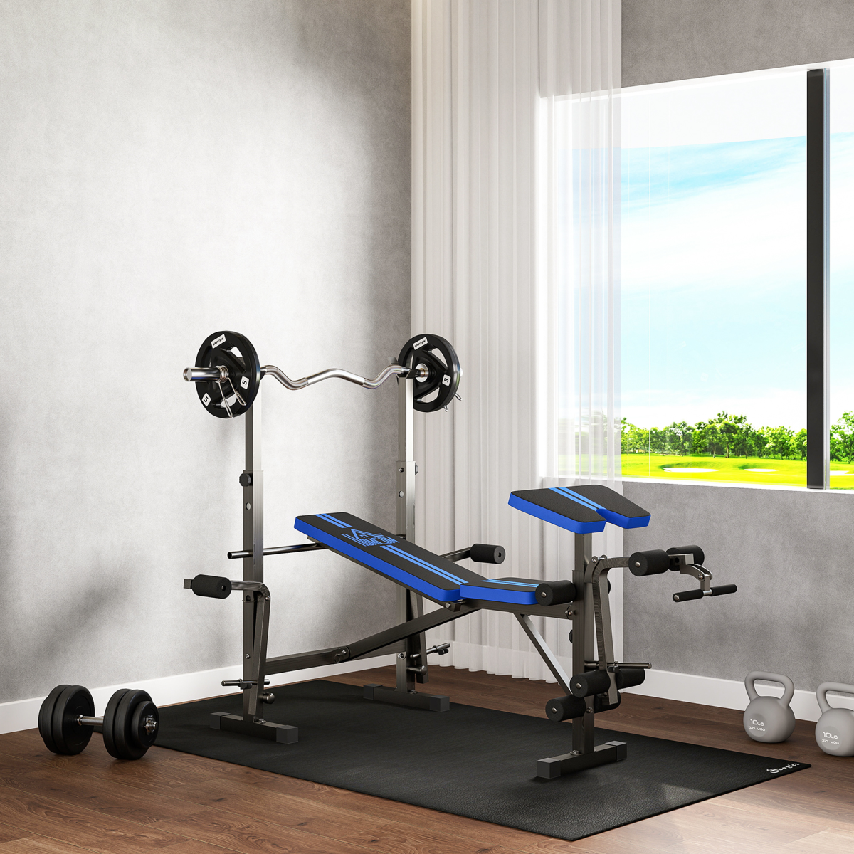 HOMCOM Multi-Function Adjustable Weight Training Bench Gym Fitness Lifting - Image 3