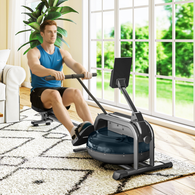 SPORTNOW Water Rowing Machine with Adjustable Resistance, Vertical Storage