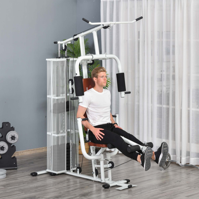 HOMCOM Multifunction Home Gym Weight Training Station Machine White