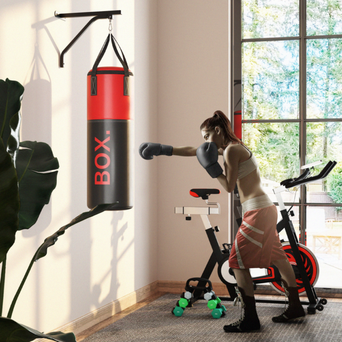 SPORTNOW Unfilled Punch Bag with Boxing Gloves and Wall Mounted Bracket