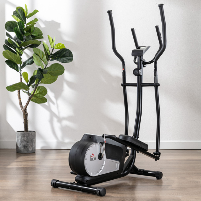 HOMCOM Elliptical Cross Trainer w/ Adjustable Resistance, LCD Monitor, Wheels