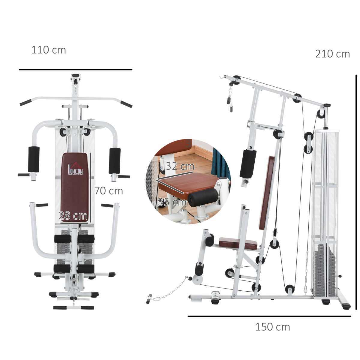 HOMCOM Multifunction Home Gym Weight Training Station Machine White - Image 3