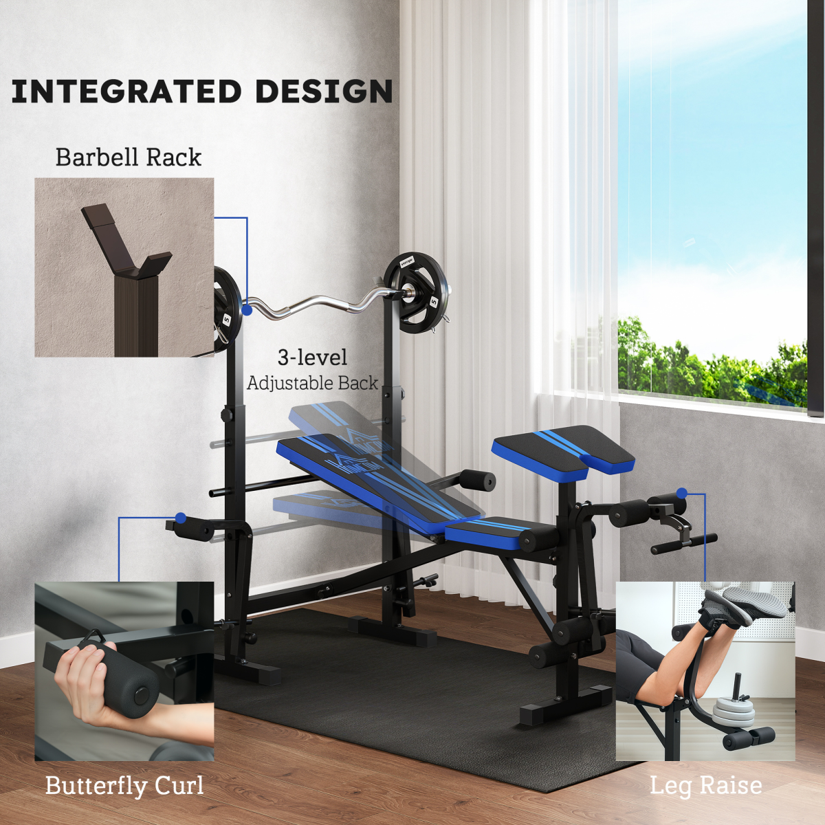 HOMCOM Multi-Function Adjustable Weight Training Bench Gym Fitness Lifting - Image 5