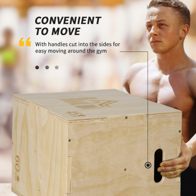 HOMCOM 3-in-1 Wooden Plyo Box for Home Gym, Workout Training, Natural