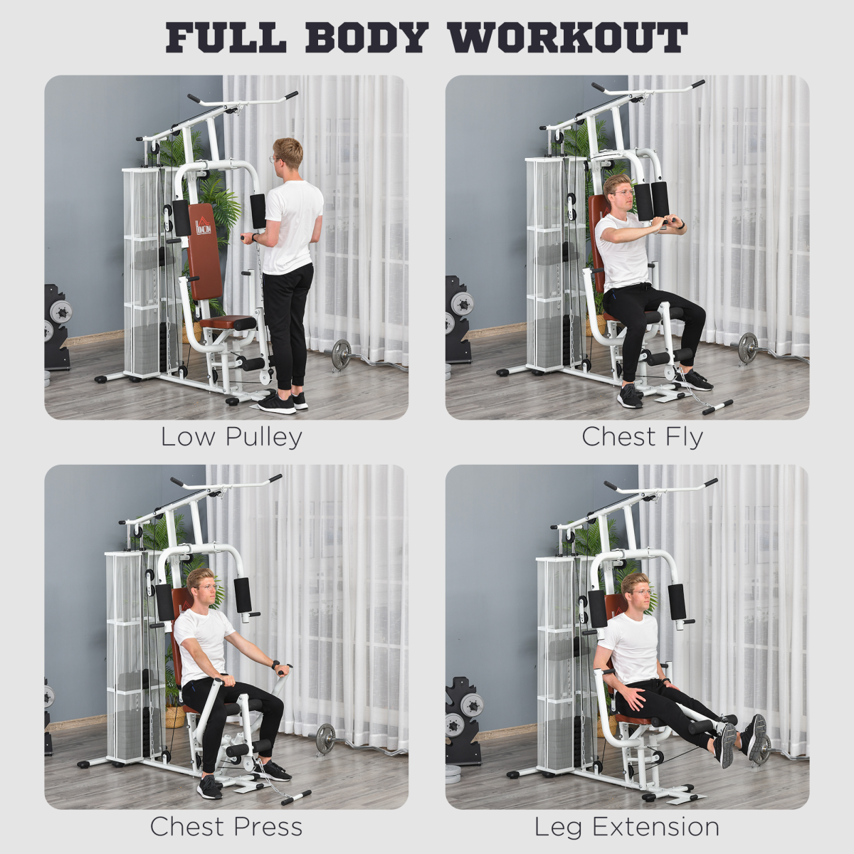 HOMCOM Multifunction Home Gym Weight Training Station Machine White - Image 4