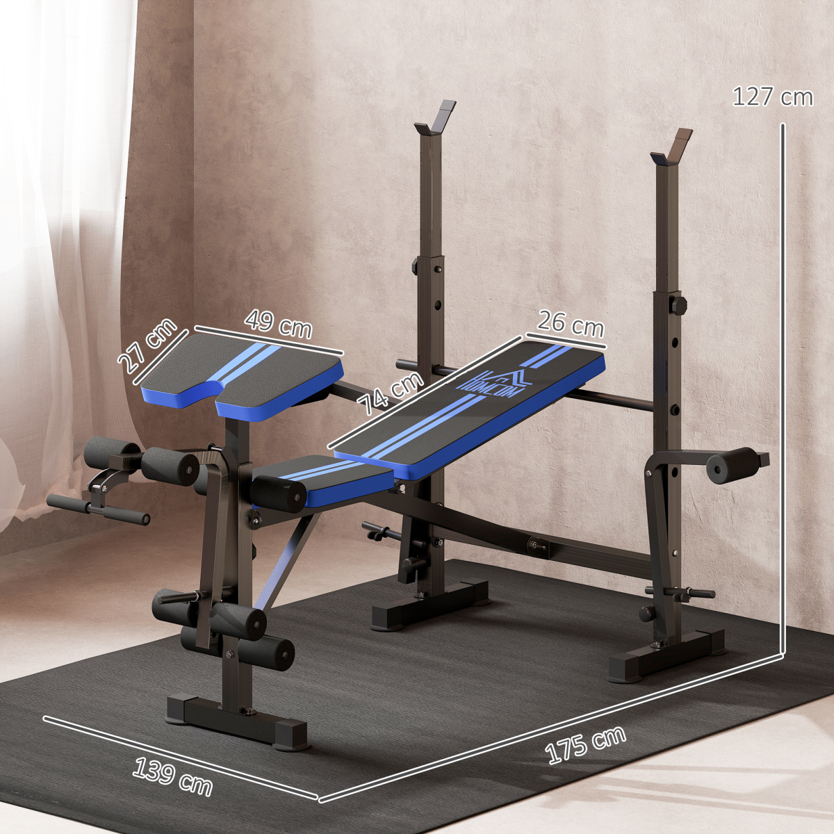 HOMCOM Multi-Function Adjustable Weight Training Bench Gym Fitness Lifting - Image 6