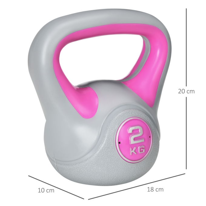 SPORTNOW 2kg Kettle Bell with Handle for Home Gym, Pink and Grey