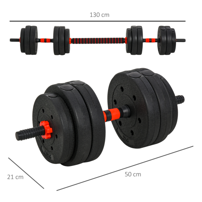 HOMCOM 20kg Adjustable 2 IN 1 Barbell Dumbbells Weight Set for Body Fitness